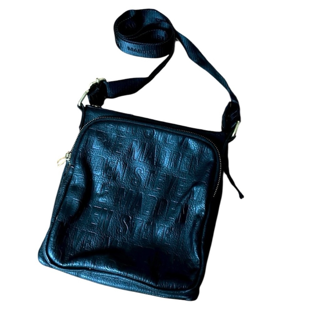 Steve Madden Black Leather Womens Crossbody Bag with Jacquard strap
